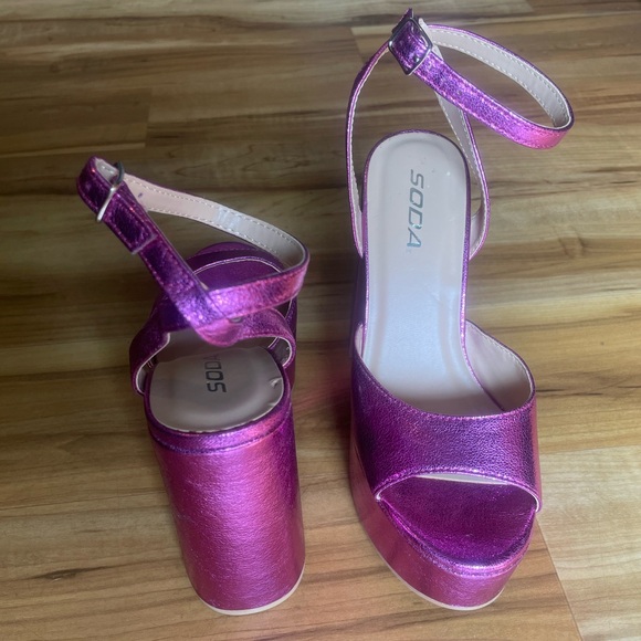 SODA Y2K Metallic Fuchsia Platform Chunky Heel sz 7 - Picture 13 of 15